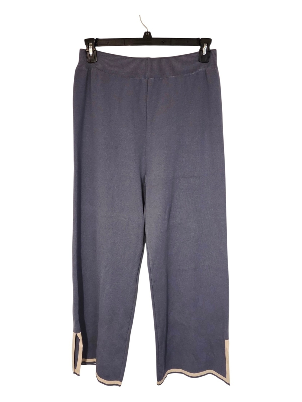 Blue Wide Leg Knit Pants with Contrast Trim